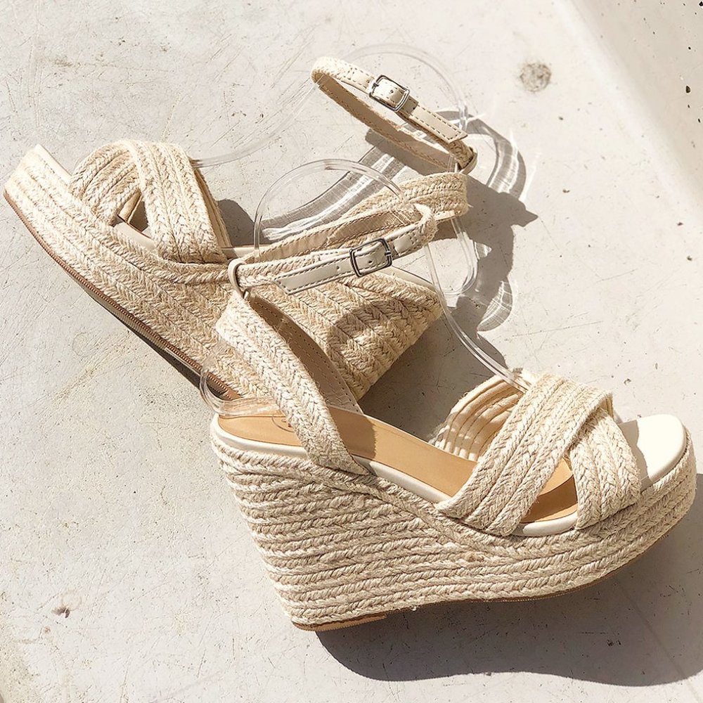 NEW Natural Jute Braid Straw Crisscross Strap Espadrille Platform Wedges Sandals - Picture 12 of 13